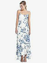 Front View Thumbnail - Cottage Rose Dusk Blue Scoop Neck Ruffle-Trimmed High Low Maxi Dress