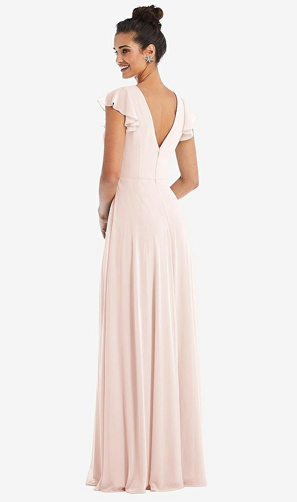 Back View - Blush Flutter Sleeve V-Keyhole Chiffon Maxi Dress