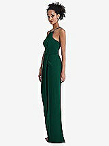 Side View Thumbnail - Hunter Green Halter Draped Tulip Skirt Maxi Dress