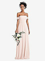 Alt View 1 Thumbnail - Blush Off-the-Shoulder Ruffle Cuff Sleeve Chiffon Maxi Dress