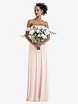 Alt View 2 Thumbnail - Blush Off-the-Shoulder Ruffle Cuff Sleeve Chiffon Maxi Dress