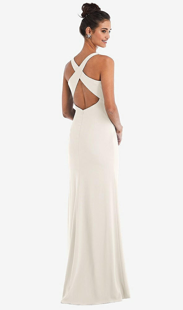 Front View - Ivory Criss-Cross Cutout Back Maxi Dress with Front Slit