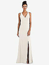 Rear View Thumbnail - Ivory Criss-Cross Cutout Back Maxi Dress with Front Slit