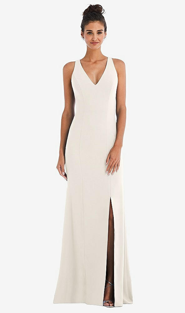 Back View - Ivory Criss-Cross Cutout Back Maxi Dress with Front Slit