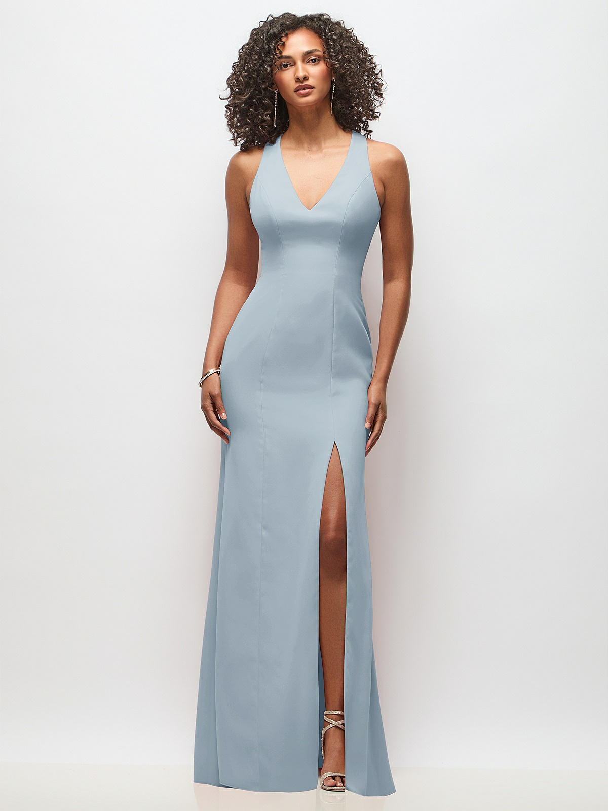 Criss-cross Cutout Back Maxi Bridesmaid Dress With Front Slit In 