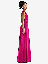 Side View Thumbnail - Think Pink One-Shoulder Bow Blouson Bodice Maxi Dress