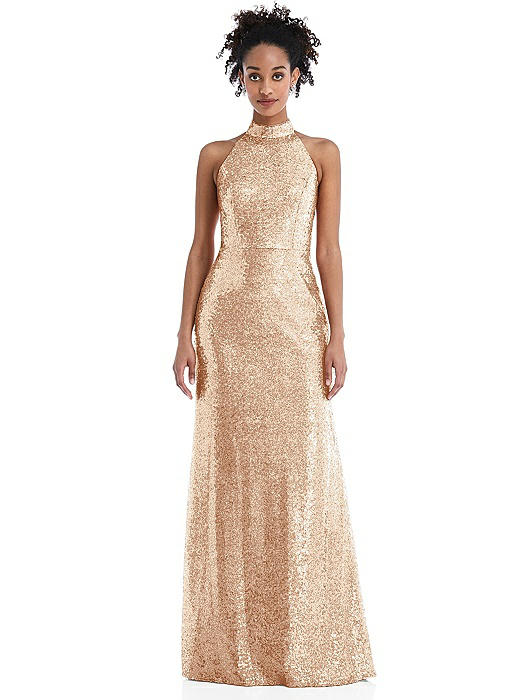 Stand Collar Halter Sequin Trumpet Gown