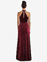 Rear View Thumbnail - Cabernet High-Neck Halter Velvet Maxi Dress with Front Slit