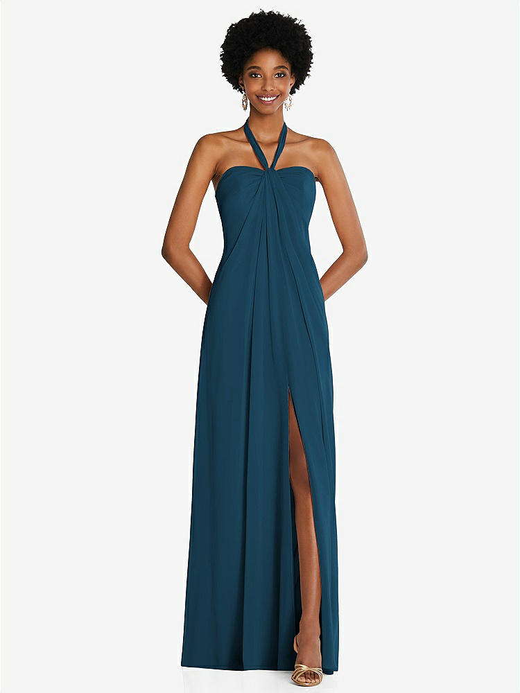 Draped Twist Halter Low-back Satin Empire Bridesmaid Dress