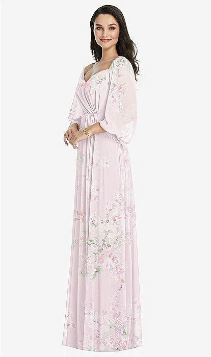 Off-the-shoulder Puff Sleeve Maxi Bridesmaid Dress With Off-the-shoulder Puff Sleeve Maxi Bridesmaid Dress With