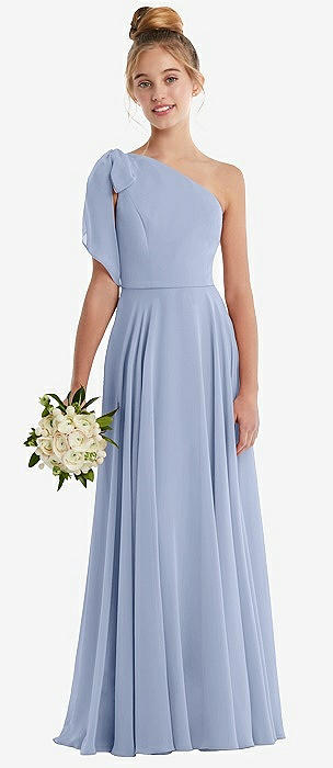 Sky Blue One Shoulder Junior Bridesmaid Dresses