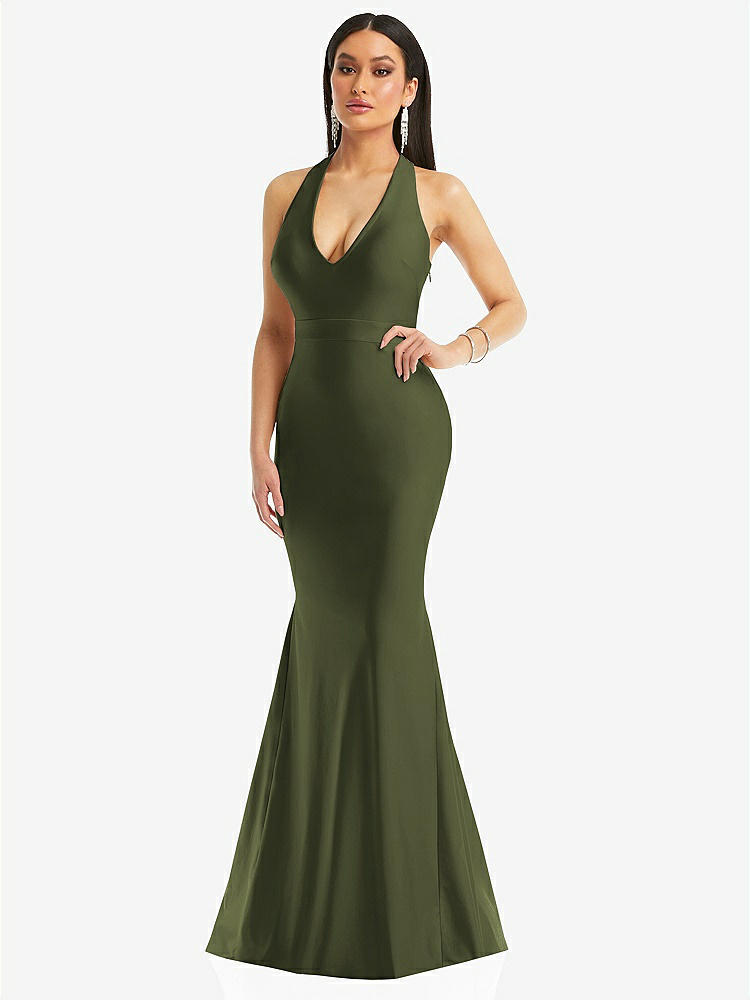 Criss Cross Halter Open-back Stretch Satin Mermaid