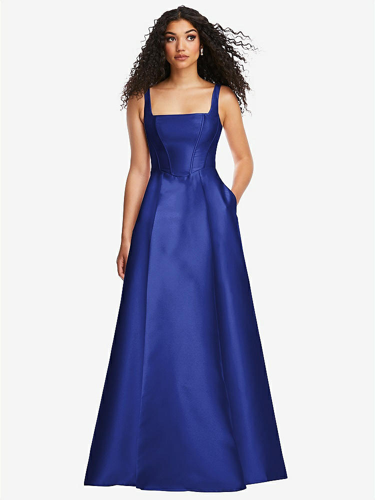 Square-neck Satin A-line Maxi Bridesmaid Dress With Front Slit In  