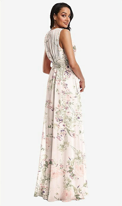Shirred Deep Plunge Neck Closed Back Chiffon Maxi Bridesmaid