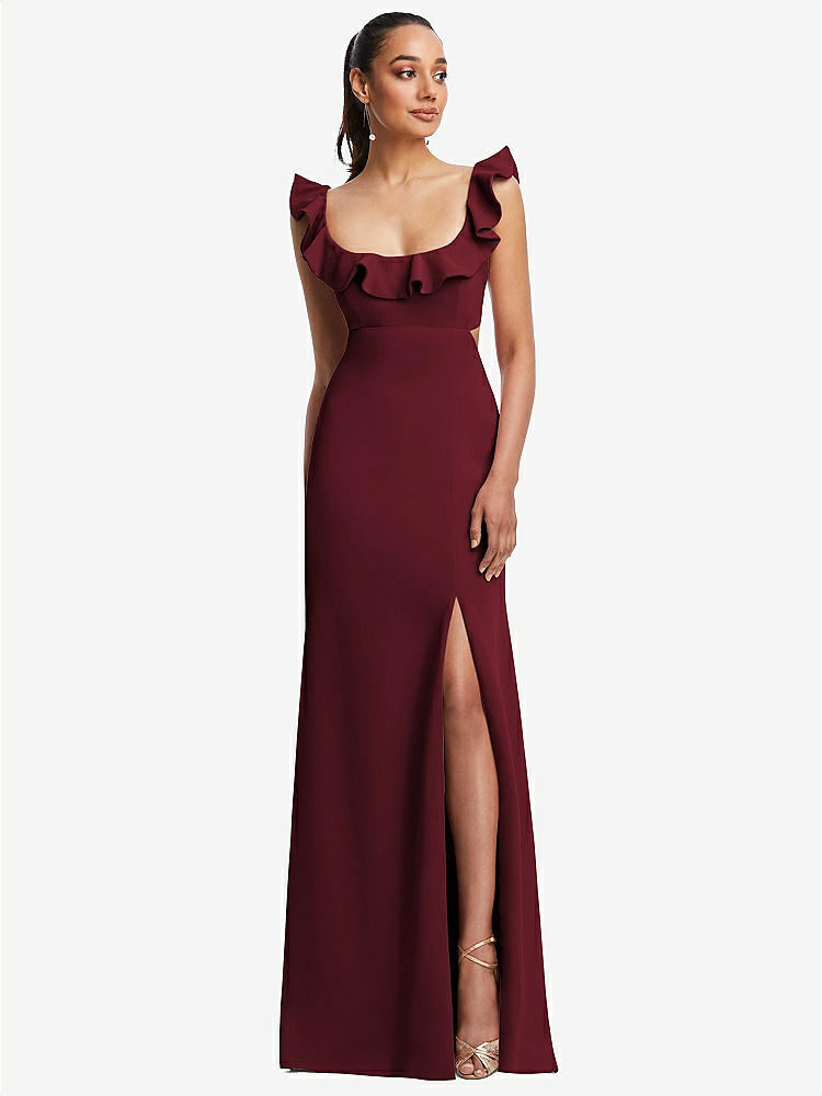 Sleeveless Cap Shoulder Crepe Maxi Bridesmaid Dress With