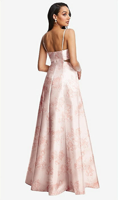 Open Neck Cutout Floral Satin A-line Bridesmaid Dress With