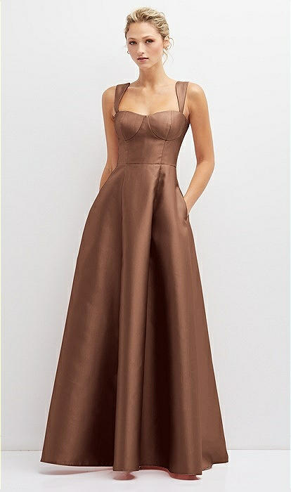 Lace-up Back Bustier Satin Bridesmaid Dress With Full Skirt And 