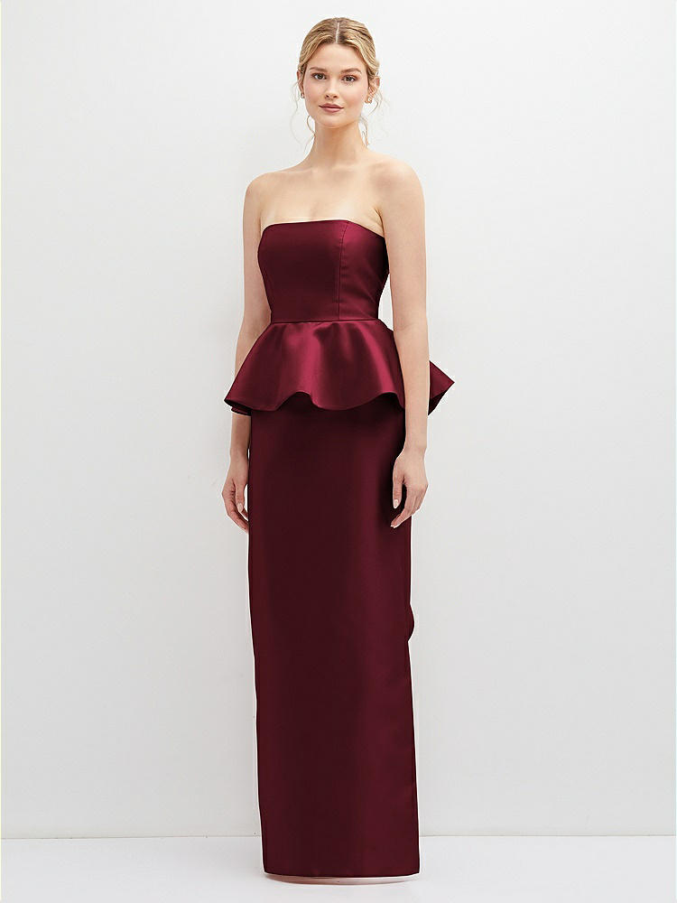 Strapless Fitted Satin High Low Bridesmaid Dress With