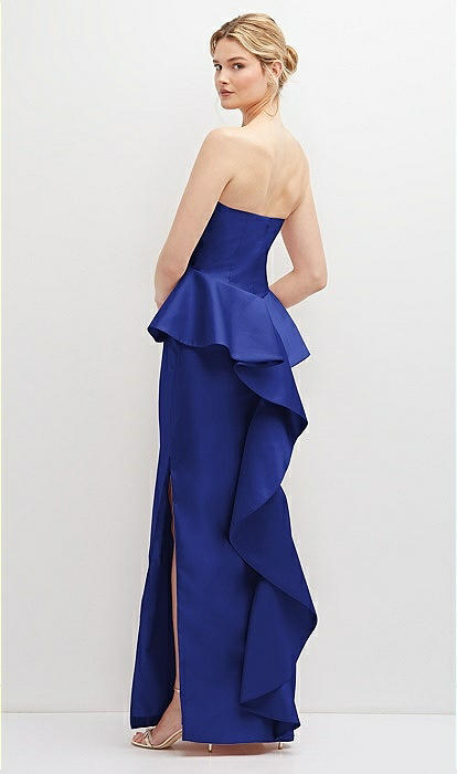 Strapless Satin Maxi Bridesmaid Dress With Cascade Ruffle