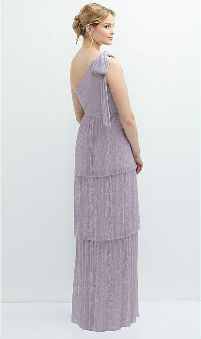 Tiered Skirt Metallic Pleated One-shoulder Bow Bridesmaid