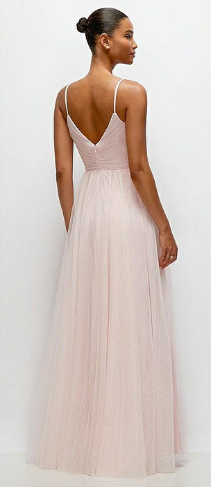 Ruched Wrap Bodice Tulle Maxi Bridesmaid Dress With Full