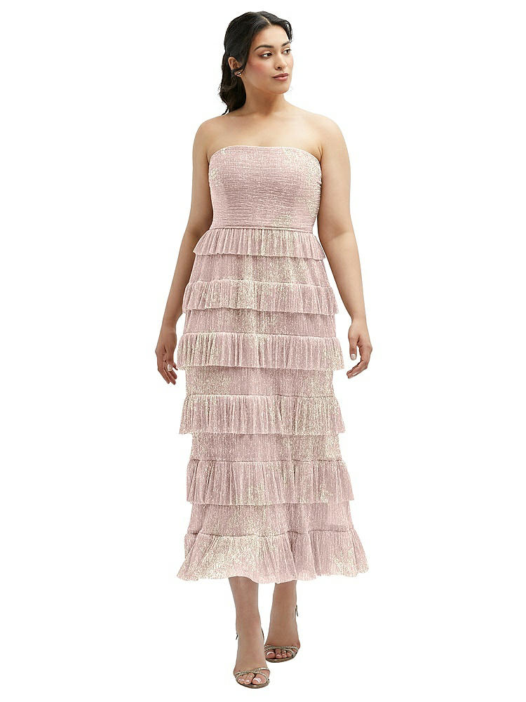 Dramatic Ruffle Edge Convertible Strap Metallic Pleated Maxi