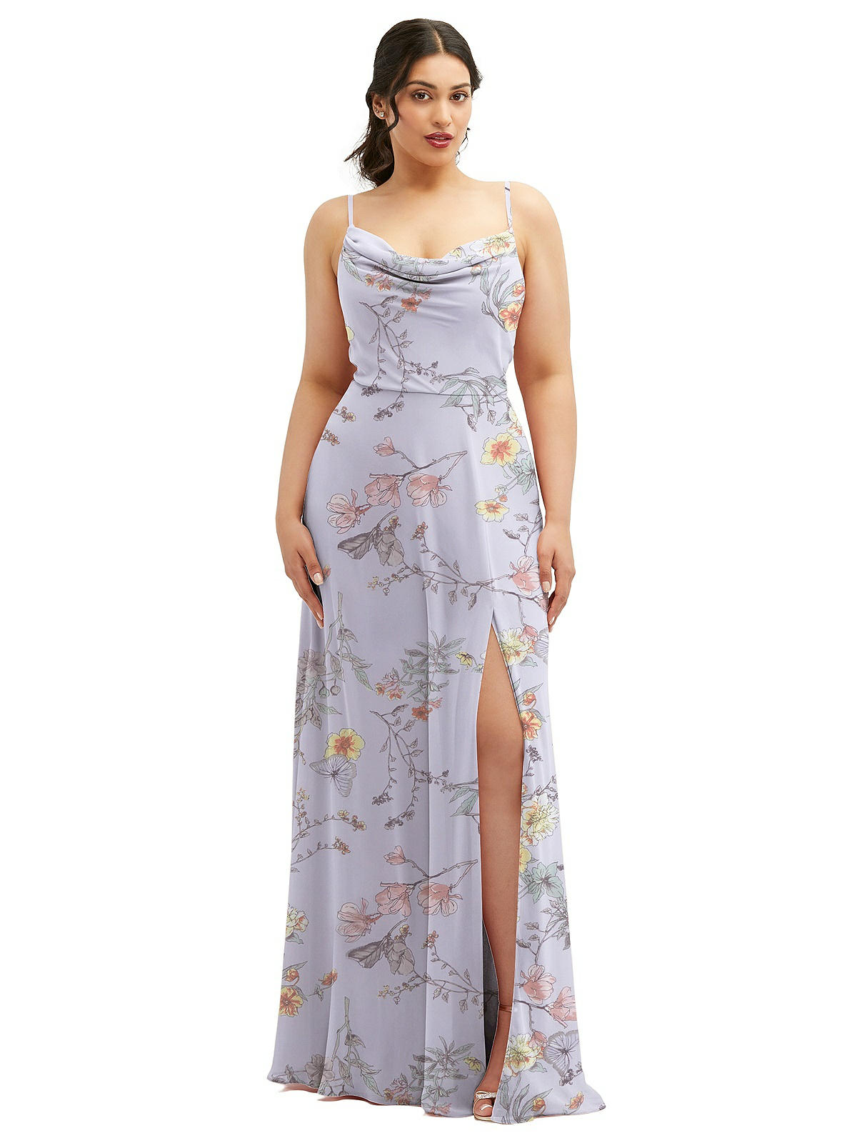Soft Cowl-neck A-line Maxi Bridesmaid Dress With Adjustable