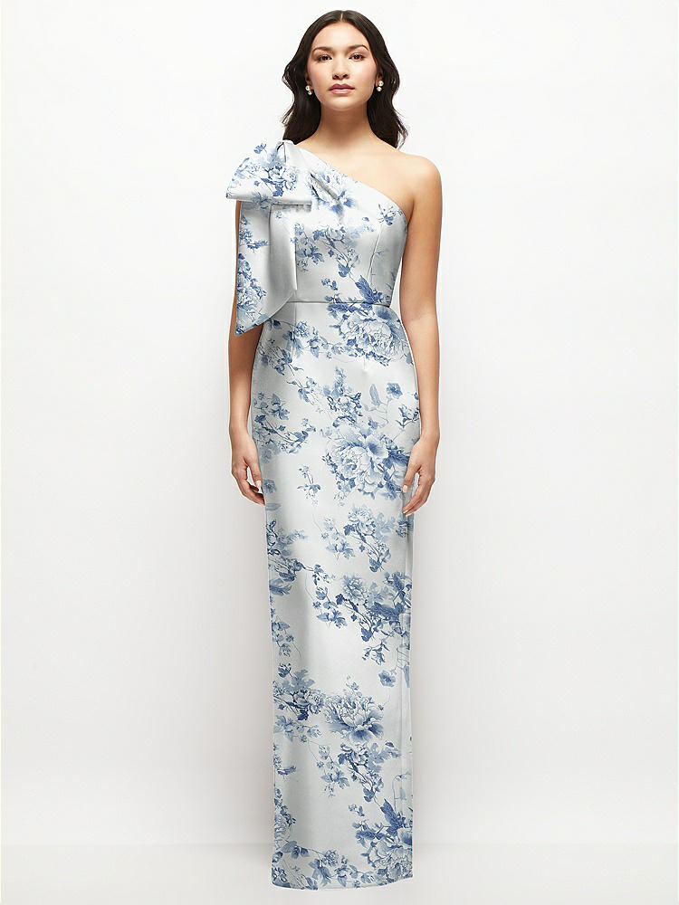Deep V-back Floral Satin Trumpet Bridesmaid Dress With One