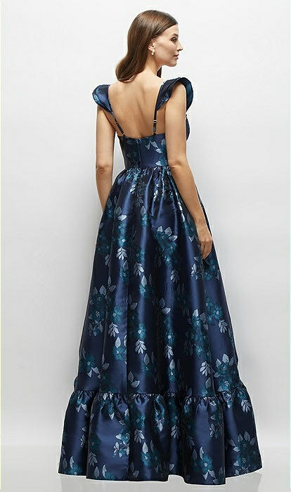 Baroque Rose Damask Floral Corset Maxi Bridesmaid Dress With