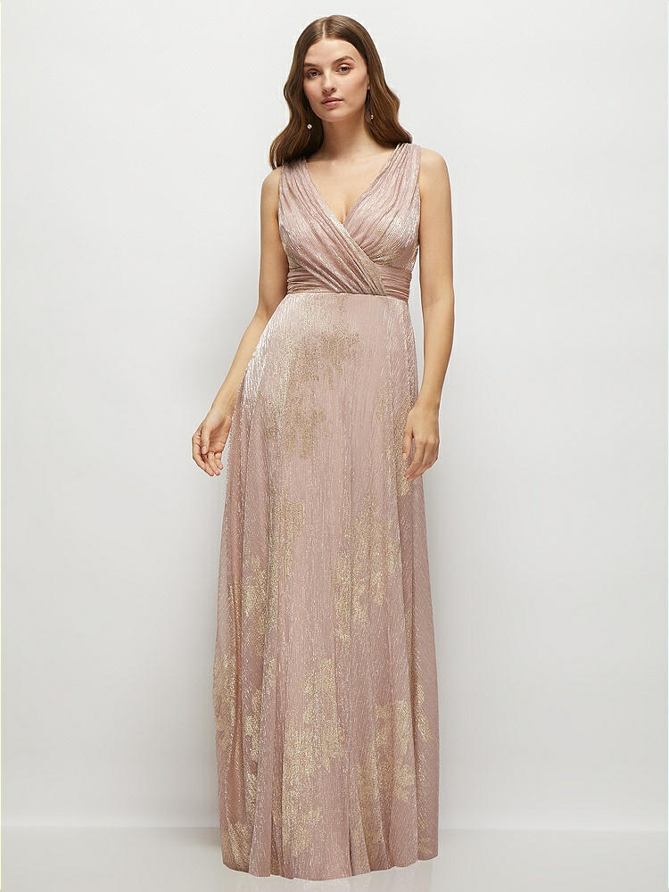 Dramatic Ruffle Edge Convertible Strap Metallic Pleated Maxi
