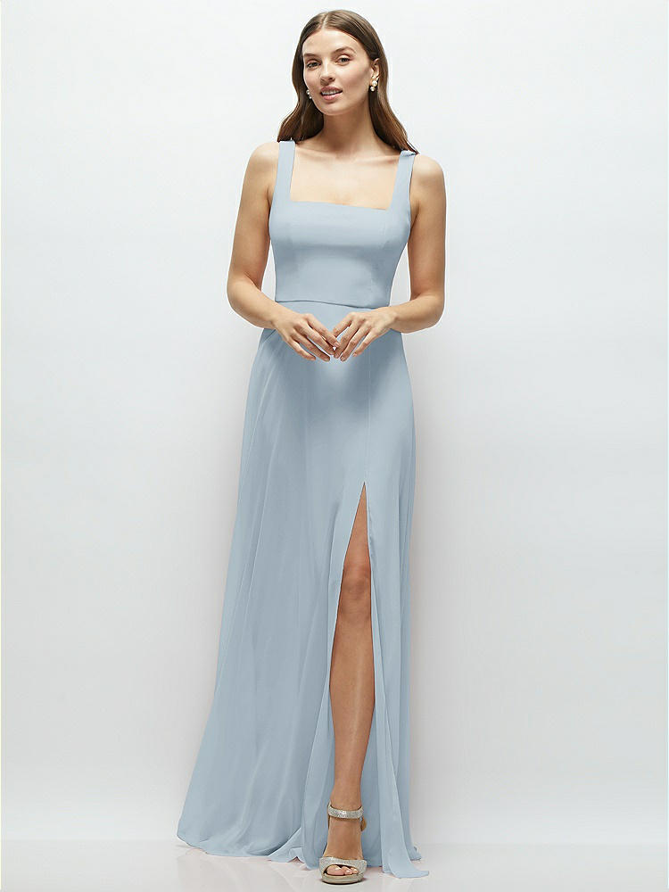 Bow Shoulder Square Neck Chiffon Maxi Bridesmaid Dress In