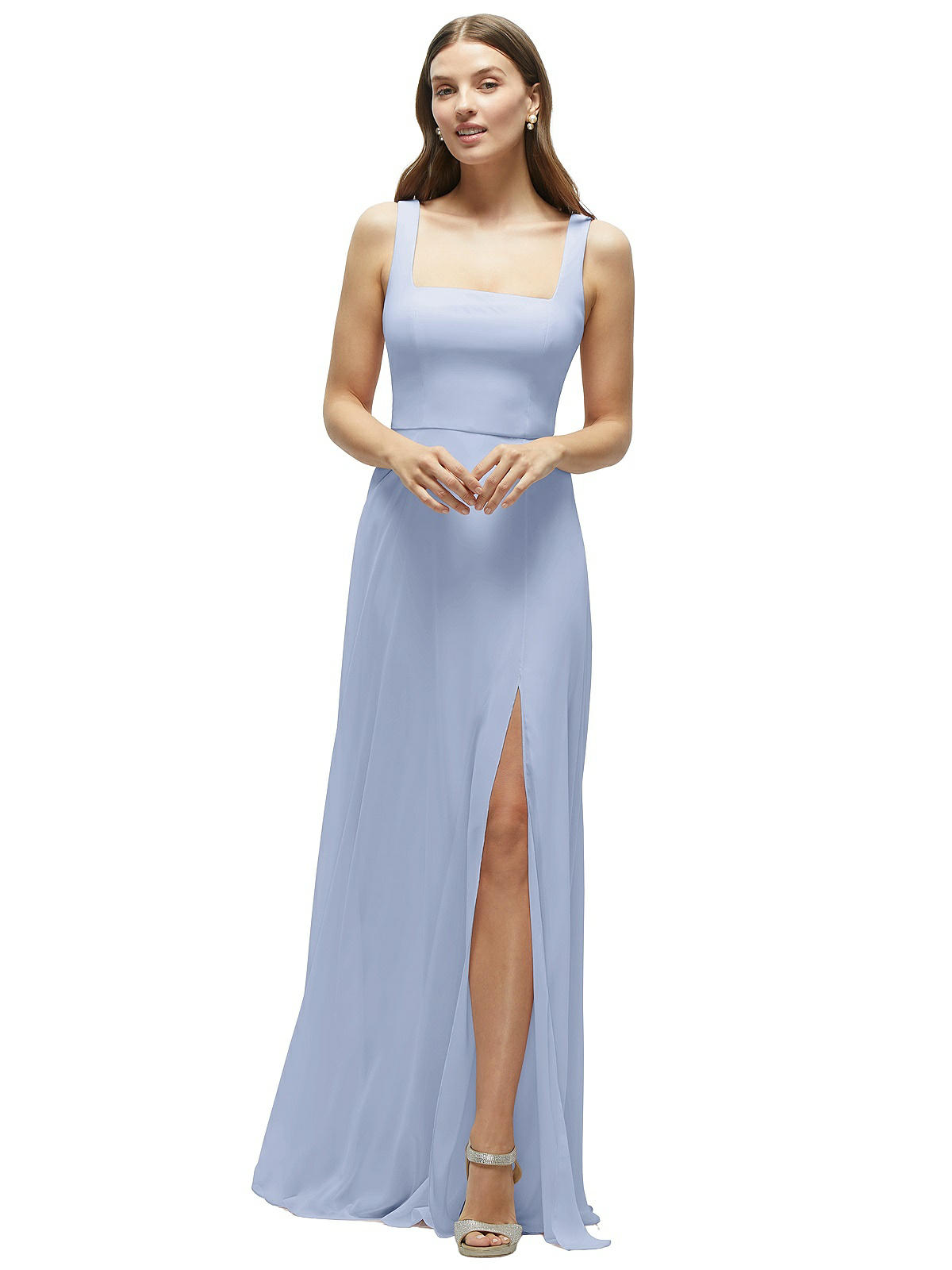 Square Neck Chiffon Maxi Dress with Circle Skirt