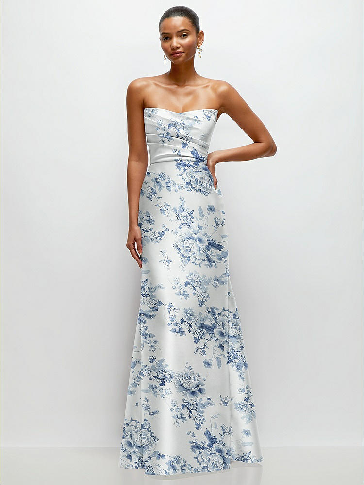Floral Strapless Satin Fit And Flare Bridesmaid Dress With
