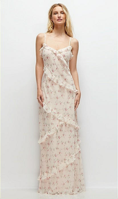 Asymmetrical Ruffle Chiffon Bias Slip Maxi Bridesmaid Dress