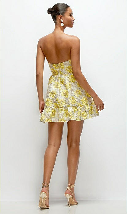 Golden Yellow Strapless Cat-eye Floral Jacquard Corset Mini