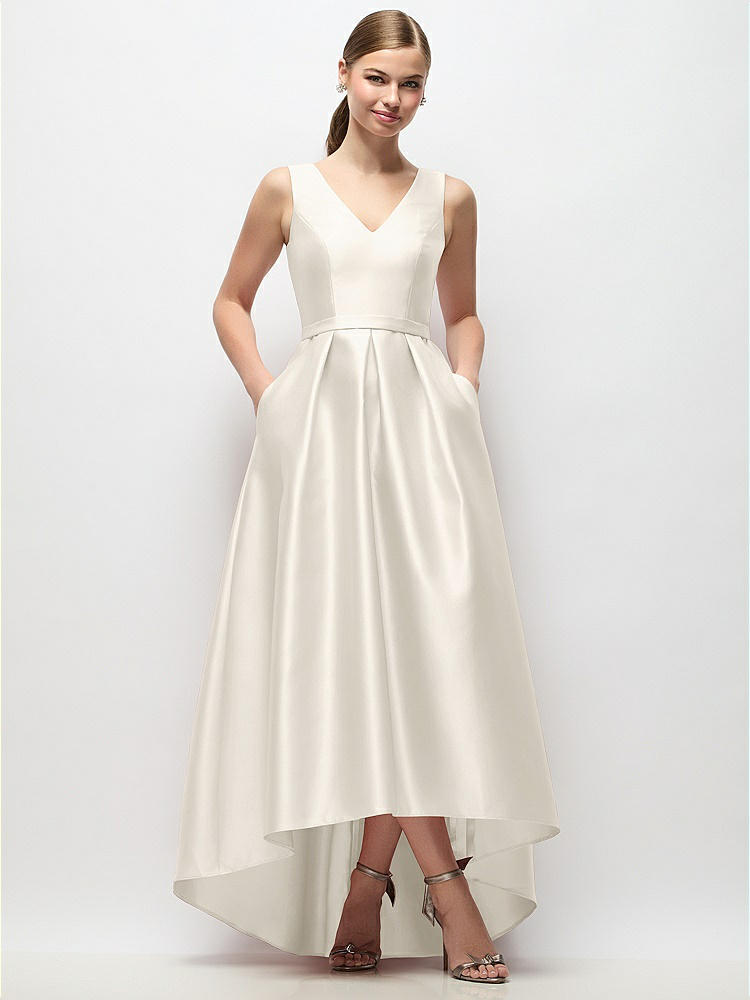 Sleeveless A-line Satin Bridesmaid Dress With Pockets In Ivory 