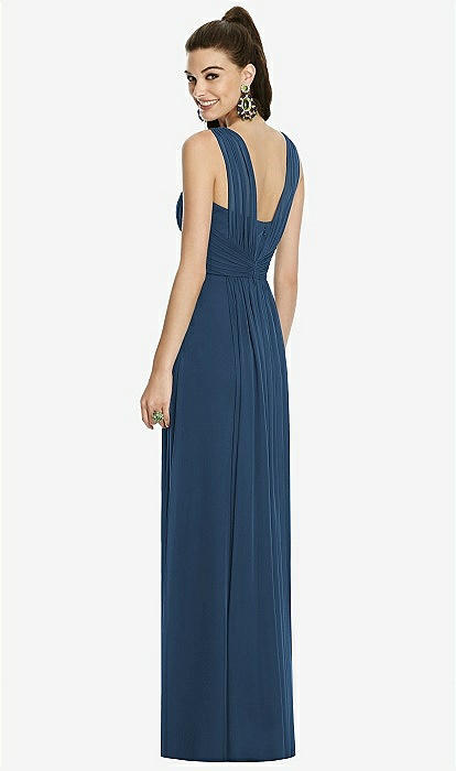 Maxi Chiffon Knit Shirred Strap Bridesmaid Dress In Sofia Blue  