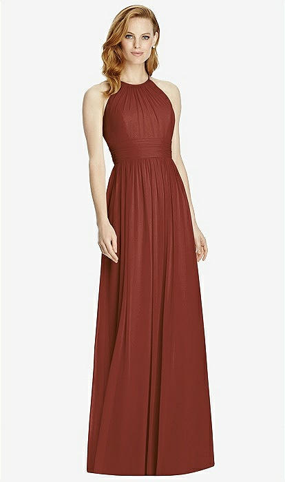 Cutout Open-back Shirred Halter Maxi Bridesmaid Dress In