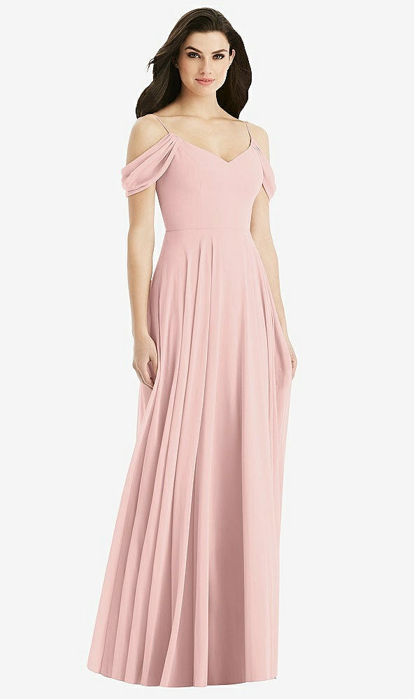 Back View - Rose Off-the-Shoulder Open Cowl-Back Maxi Dress