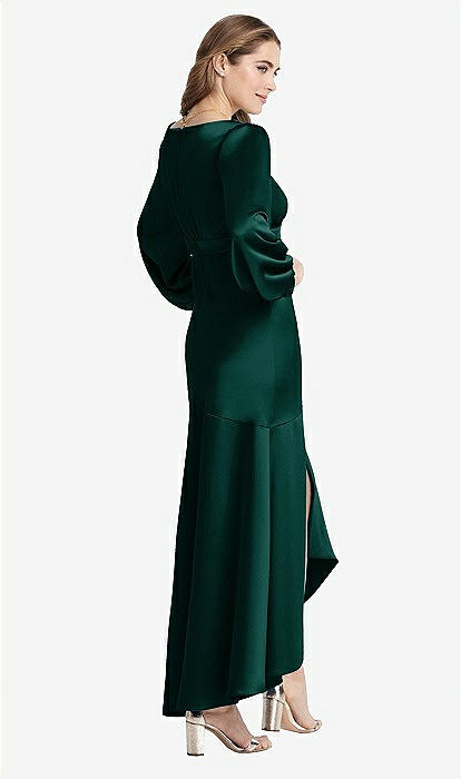 Puff Sleeve Asymmetrical Drop Waist High-low Slip Bridesmaid