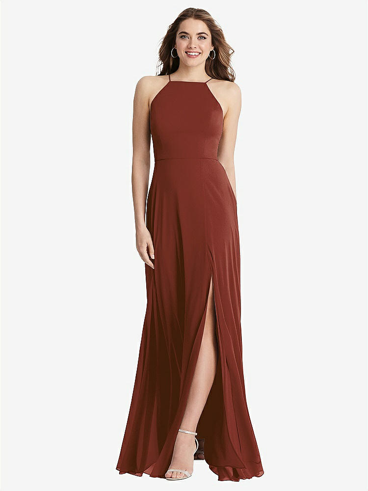 Cutout Open-back Shirred Halter Maxi Bridesmaid Dress In