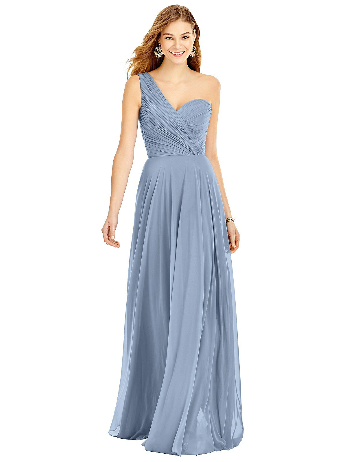 One Shoulder Drape Chiffon Dress