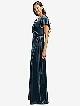 Flutter Sleeve Velvet Wrap Maxi Bridesmaid Dress With