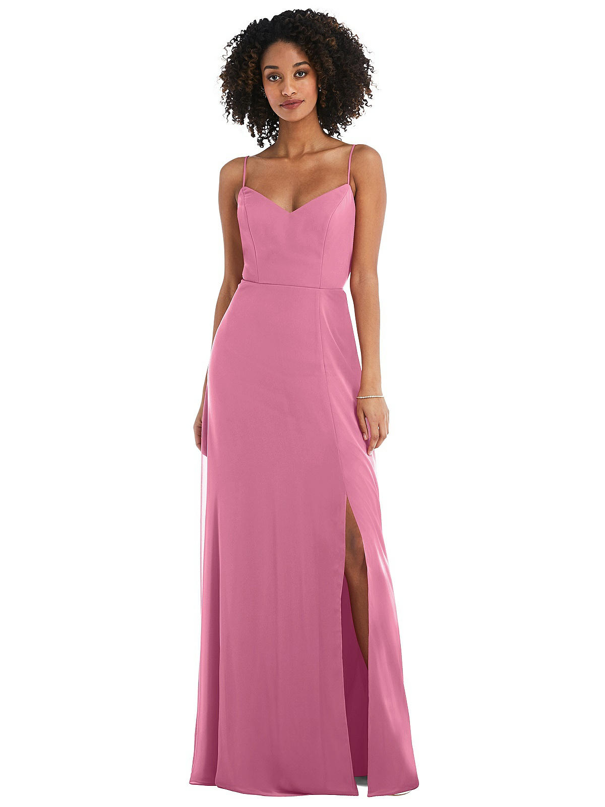 Tie-back Cutout Maxi Bridesmaid Dress With Front Slit In
