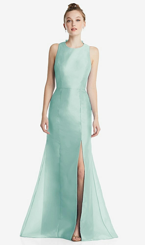 Back View - Coastal Bateau Neck Open-Back Maxi Dress with Bow Detail