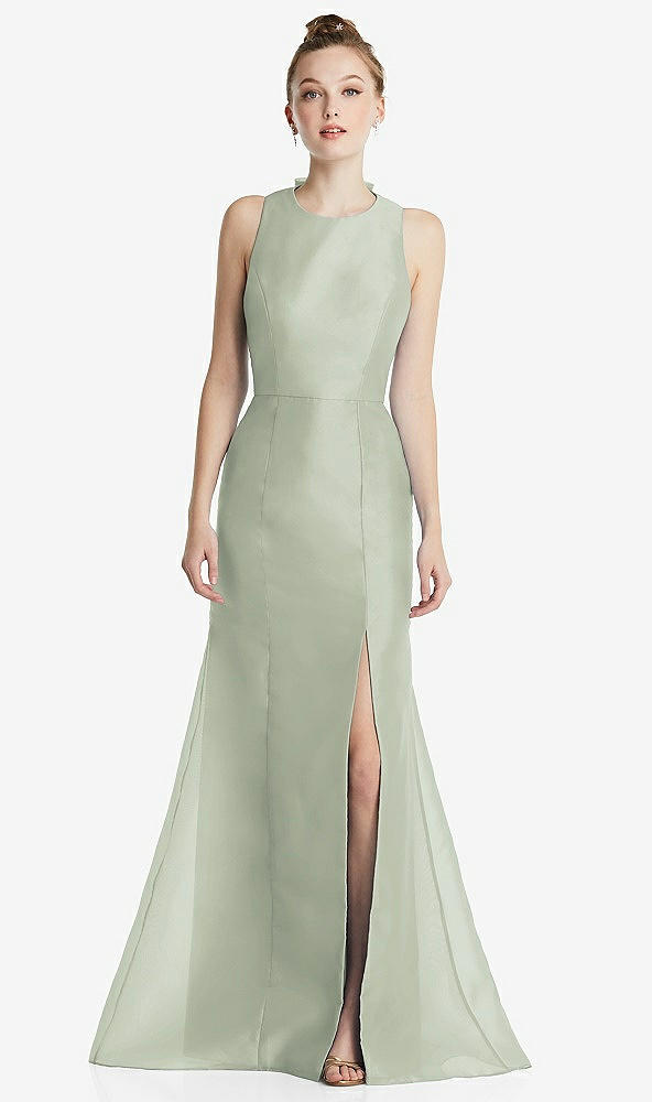 Back View - Celadon Bateau Neck Open-Back Maxi Dress with Bow Detail