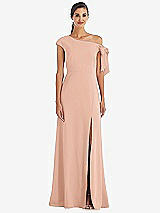 Front View Thumbnail - Pale Peach Off-the-Shoulder Tie Detail Maxi Dress with Front Slit