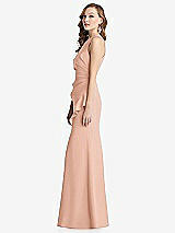 Side View Thumbnail - Pale Peach Halter Maxi Dress with Cascade Ruffle Slit