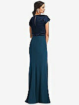 Rear View Thumbnail - Atlantic Blue & Midnight Navy Soft Bow Blouson Bodice Trumpet Gown