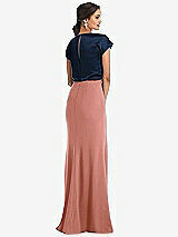 Rear View Thumbnail - Desert Rose & Midnight Navy Soft Bow Blouson Bodice Trumpet Gown